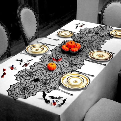 Halloween Lace Spider Web Table Runner 18x72 Inch for Party Decor