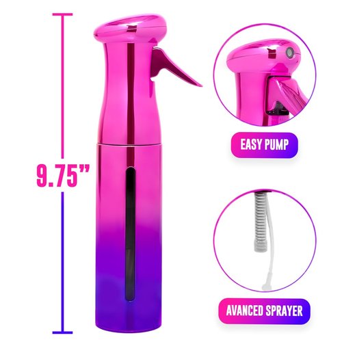 Colortrak Luminous Spray Bottle, 250ml/8.5oz Bottle with Full 360° Distribution, Easy-Use Pump, Quick View Window to Monitor Water Level, Eco-Friendly, Pink/Purple