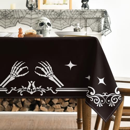 Halloween Skeleton Tablecloth 52 x 70 Inch Rectangular Black Spooky Decor