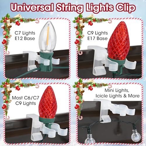 50 Pack Transparent Christmas Light Gutter Clips for C7 C9 String Lights - Outdoor Holiday Decorations