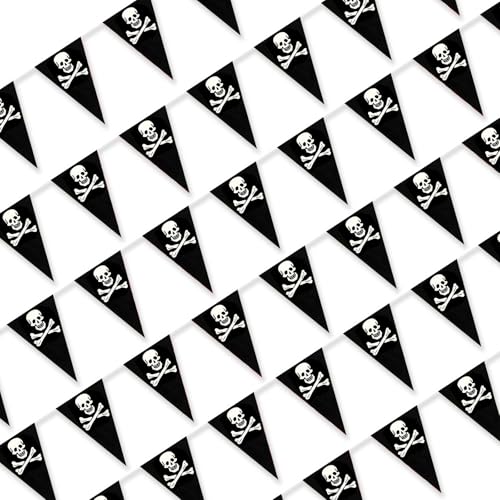 Black Pirate Banner Flags - 100 ft, 48 Pcs Pirate Triangle Bunting Decorations