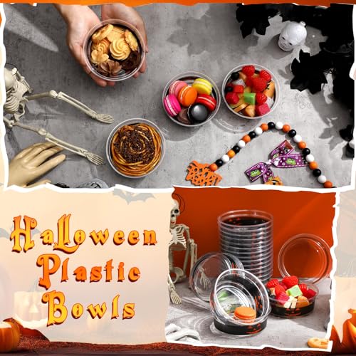 Halloween Candy Bowls Set - 50 Clear Plastic Pumpkin & Ghost Snack Containers