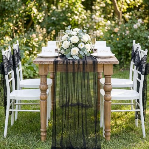 Black Gauze Table Runner 29x120 Inches Set of 3 - Halloween Decor