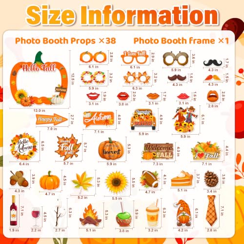 Fall Photo Booth Props Set with Pumpkin Frame - Thanksgiving Decor, 39 Pieces