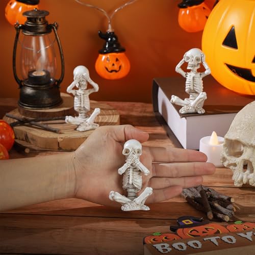 Mini Skeleton Figurines Set - Halloween Gothic Skull Statues for Home Decor