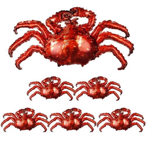 Seafood Party Balloons Crab-Shaped Aluminum Foil Decorations - 6 Pack