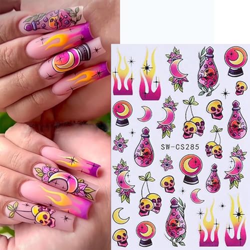 Halloween Nail Art Stickers - Ghost Pumpkin Variation, 6 Sheets, 3D Self-Adhesive Decals for Manicure