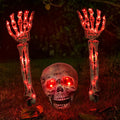 Light Up Skeleton Skull & Hands Halloween Decorations - Red Variation