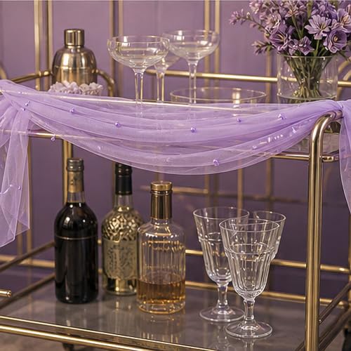 Lilac Purple Pearl Gauze Table Runner 120 Inch - 10PCS Wedding Party Decor