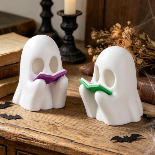 3D Printed LED Ghost Halloween Decor - 5in Indoor Gathering Ornaments - Pack of 2