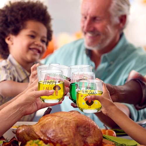 Fall Thanksgiving 12 oz Stemless Wine Glasses Set - 12 Pcs Festive Design