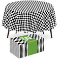84-Inch Black Checkered Flag Round Plastic Tablecloth - 12 Pack, Disposable, Waterproof