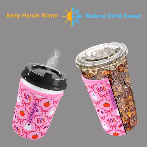 Large 32oz Neoprene Insulator Sleeve for Iced Coffee & Cold Drinks - Halloween Bow Design