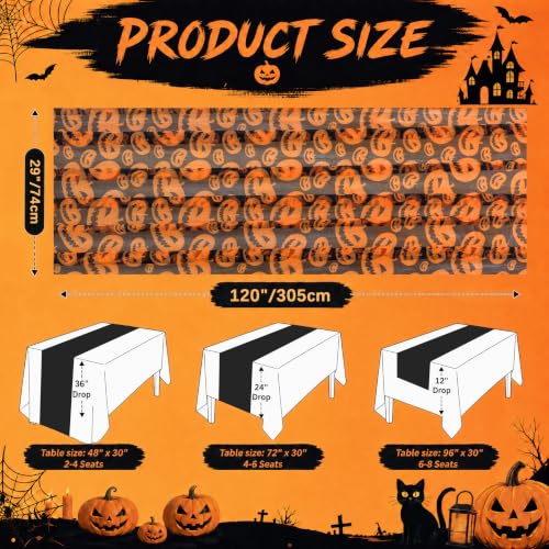 Halloween Table Runner Pumpkin Pattern 29x120 Inches - 2 Pcs Orange Decor Variation of Pumpkin / 29x120-2 pcs