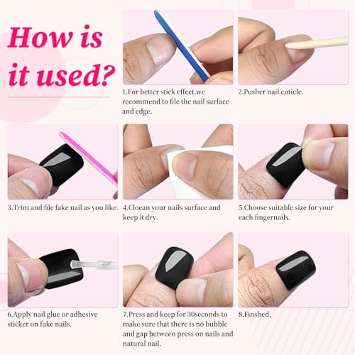 Black Square Press On Nails Short Fake Nails with Glue & Tools - 240pcs