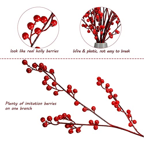 Artificial Christmas Holly Berry Stems - 20 Pcs, 3 Sizes for Holiday Decor