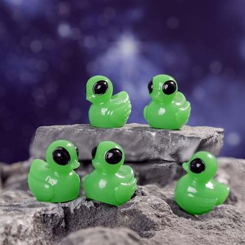 100 Pcs Mini Resin Alien Duck Figurines - Sci-Fi Space-Themed Collectible Tiny Ducks - Desktop & Party Decor