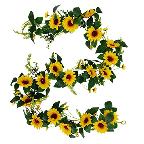 Artificial Sunflower Garland with Green Leaves 1.95m for Wedding Party & Christmas Decor - Variation of A-Sunflower-1.95m