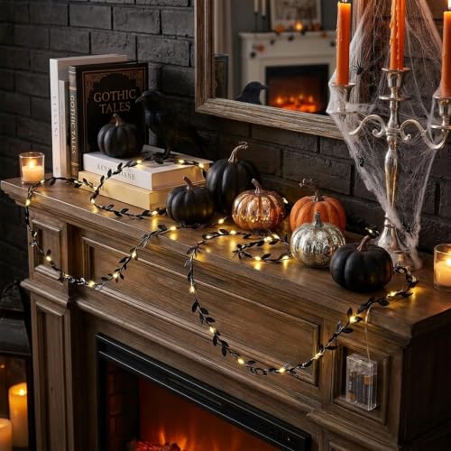 Black Leaves String Lights 6.56ft 20 LED Battery Operated - 2 Pack