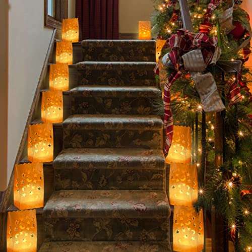 70PCS White Star & Moon Cutout Flame-Resistant Candle Bags for Holiday & Event Decor