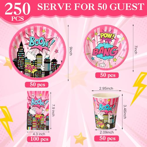 Hero Girl Birthday Party Supplies - Black and Pink Theme, Serves 50 Guests