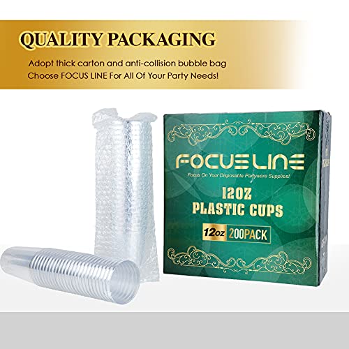 Disposable Clear Plastic Cups 12 oz - Pack of 200 - Perfect for Parties & Events