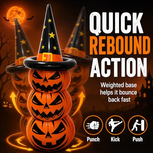 Inflatable Halloween Pumpkin Decoration - 67 Inch Jack O Lantern Yard Display with Witch Hat