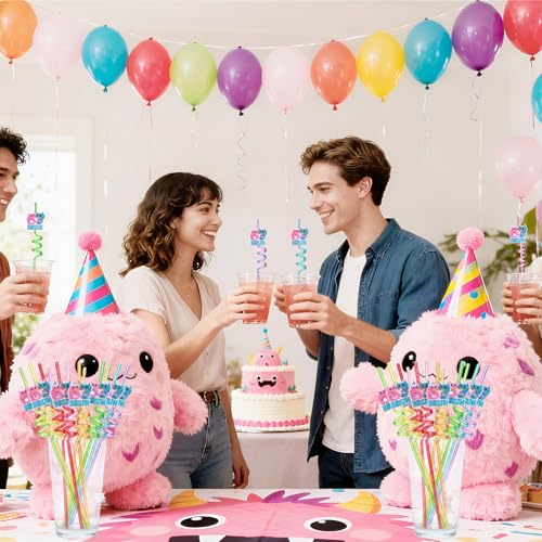 Kids Monster Themed Party Straws - Reusable 8-Pack for Birthdays & Halloween