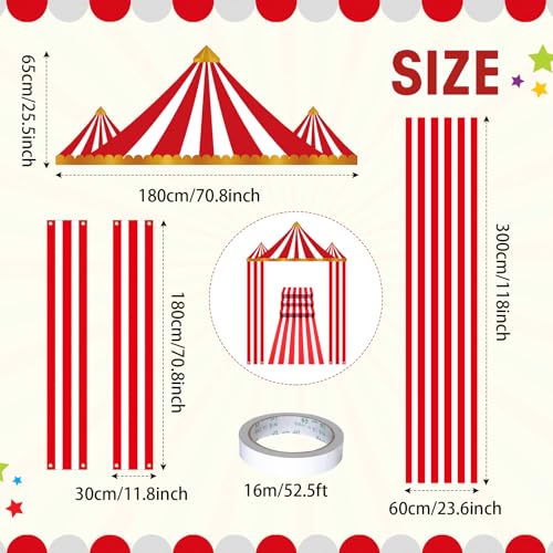 Fanfanwin 4-Piece Striped Circus Tent Decorations Carnival Party Set