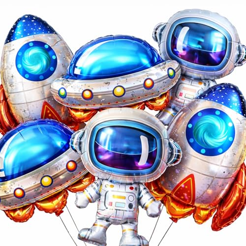 Space Theme Balloon Set 6pcs Rocket Astronaut UFO Foil Party Decorations