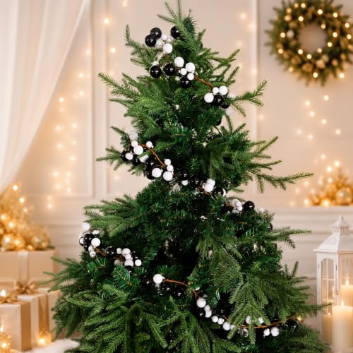 9ft Black White Christmas Ball Garland Ornaments - Gothic Xmas Tree Decor