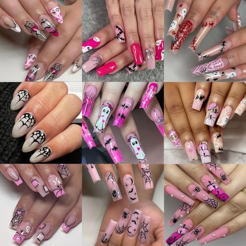 Halloween Nail Stickers Set - Spider Web Ghost Bat Rhinestones for DIY Manicure - Diamond Ghost Variation