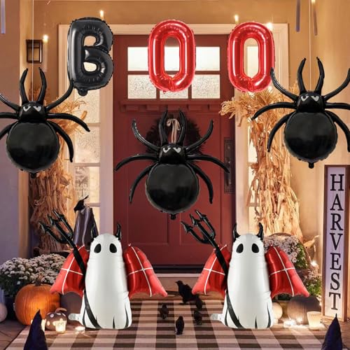 Halloween Foil Balloons Set - Ghost, Black Spider, Boo Decorations for Party