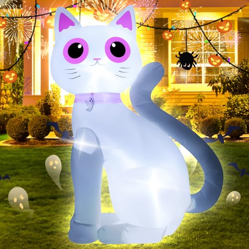 Inflatable Halloween White Cat Decoration - 3.5FT Yard & Indoor Decor with LED Lights - Variation: White Cat