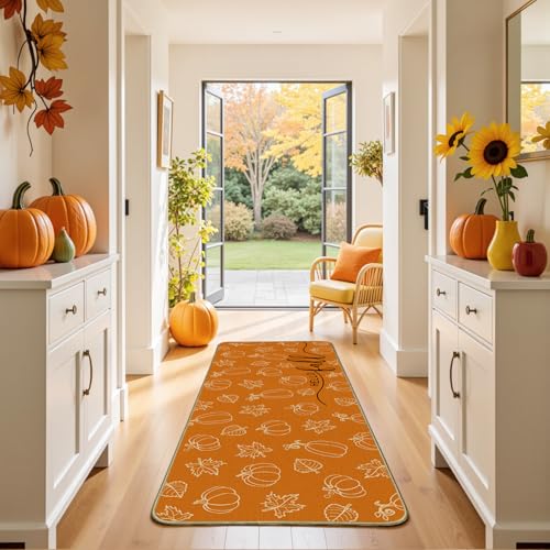 Fall Pumpkin Kitchen Rug Set of 2 - Autumn Decor Washable Non-Slip Mats