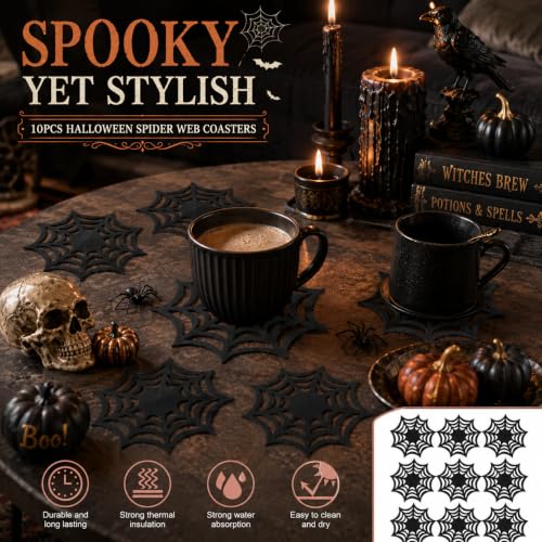 Halloween Spider Web Coasters Set - Decorative Table Placemats & Doilies