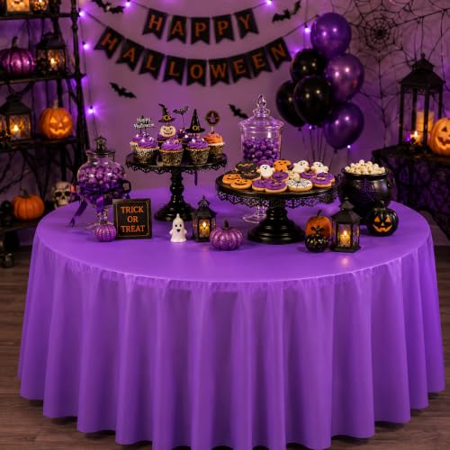 Halloween Plastic Round Tablecloths 84 Inch - 12 Pack Festive Party Table Cover