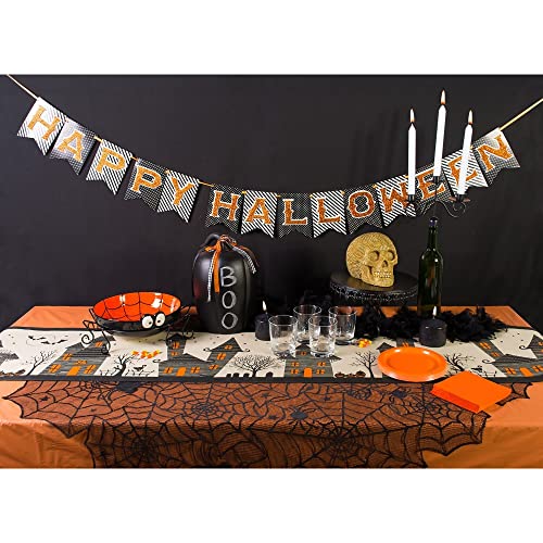 70-Inch Round Halloween Tablecloth with Black Stars & Spiders - Cotton, Washable