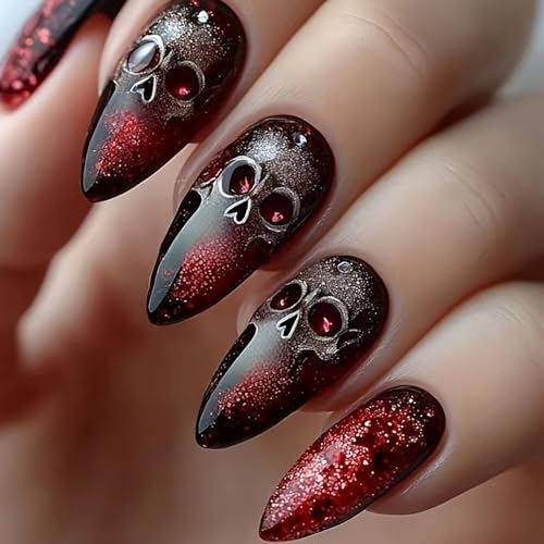 Halloween Press On Nails Medium Bloody Skull Design - Variation 2, 24PCS
