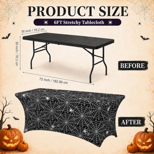 Halloween Spiderweb Tablecloth Set - 6ft Spandex Cover for Tables, 2 Pieces - Black & Purple, Variation of THIS listing