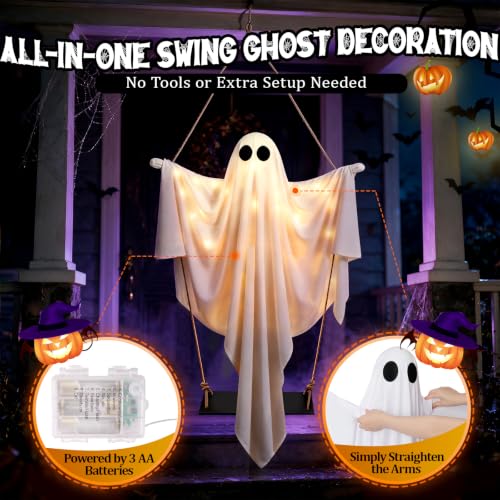 Outdoor Hanging Swinging Ghost Light Up Decoration - White and Black - 47in Halloween Ghost