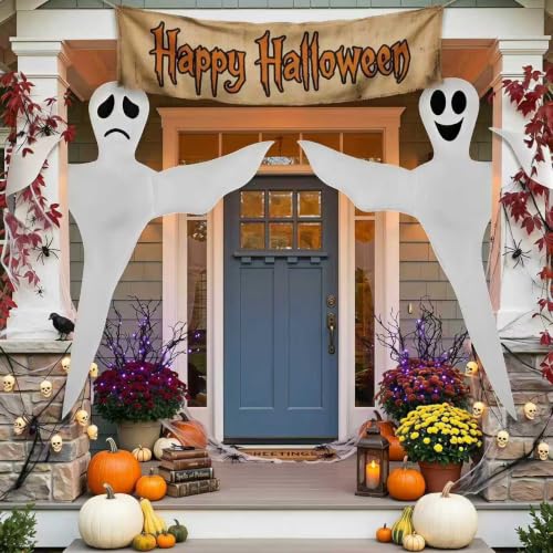 Outdoor Flying Ghost Decorations Set - 53 Inch Bendable White Ghost for Yard, Tree Wrap Halloween Decor - 2PCS
