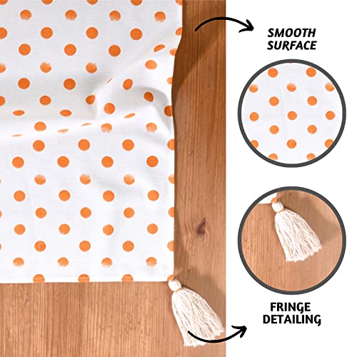 Polka Orange Fall Table Runner 14x72 Inches - Cotton Boho Decor