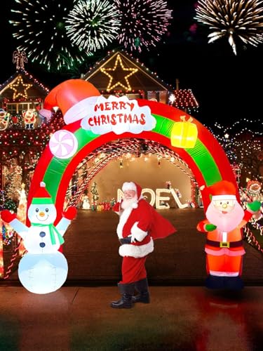 10FT Christmas Inflatable Archway Santa Claus & Snowman Outdoor Decor with LED Lights - Easy Setup