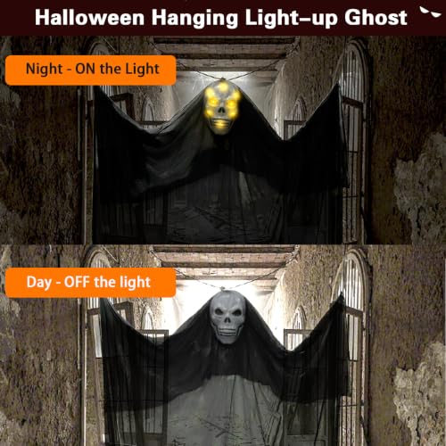 2 Pack 11 FT Ghost Decorations - Scary Hanging Halloween Ghosts with Sound & Voice Effects for Indoor & Outdoor