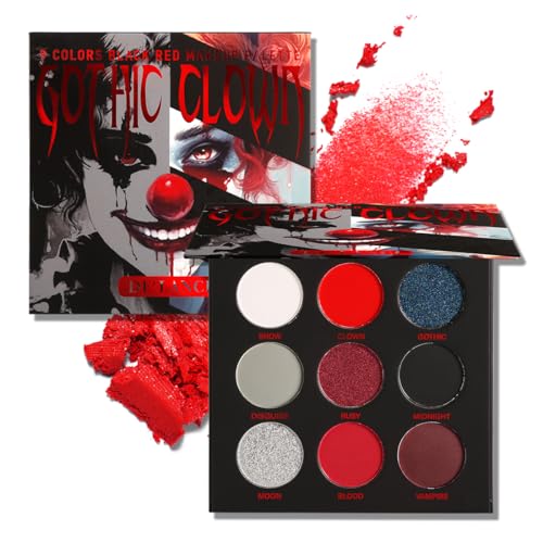 Afflano Red Eyeshadow Palette - Gothic Black & Red Makeup, Metallic & Glitter Shades