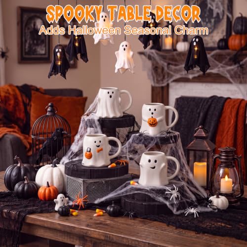 Halloween Ghost Coffee Mug Set - 14 oz Ceramic Stackable Cute Ghosts & Pumpkins - 4 Pack