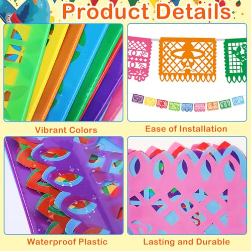 Multicolor Mexican Party Banner Set - 18 Pack, 324FT, 3 Styles for Cinco De Mayo & Day of the Dead