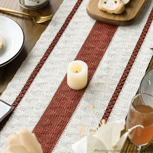 Caramel Rustic Woven Table Runner 12x48 Inch - Durable Home Decor