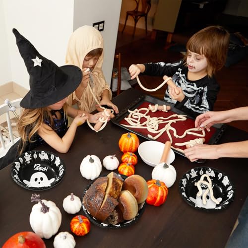 Halloween Ghost Paper Bowls - Black and White Disposable 12oz 100 Pack